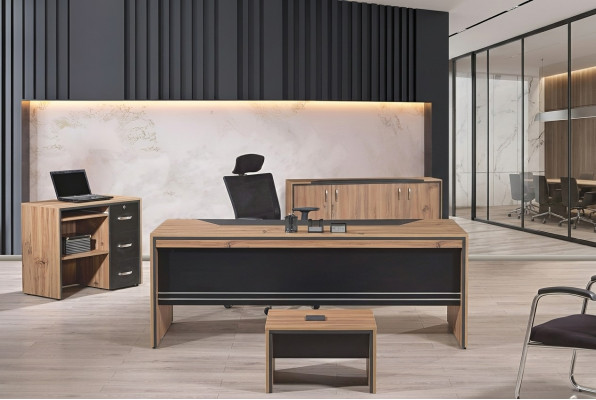 Möbel Büro Arbeitszimmermöbel Schreibtisch Set 4tlg Holz Schwarz Tisch