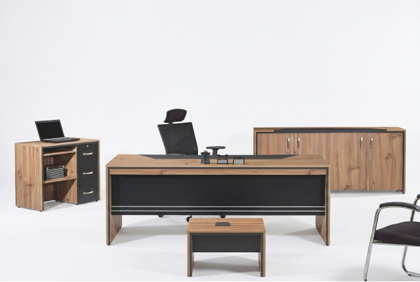 Möbel Büro Arbeitszimmermöbel Schreibtisch Set 4tlg Holz Schwarz Tisch