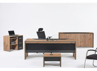 Möbel Büro Arbeitszimmermöbel Schreibtisch Set 4tlg Holz Schwarz Tisch
