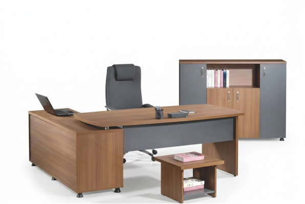 Eckbürotisch Arbeitszimmermöbel Komplettbüro Büro 3tlg Holz Braun Set
