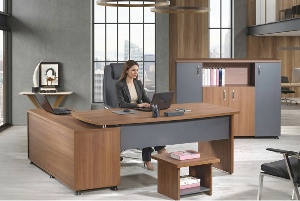 Gruppe Büro Eckbürotisch Arbeitszimmermöbel Schrank 3tlg Holz Braun