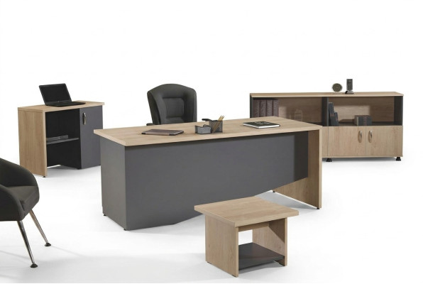 Komplettbüro Büromöbel Schreibtisch Büro Bürotisch Set 4tlg Holz Grau