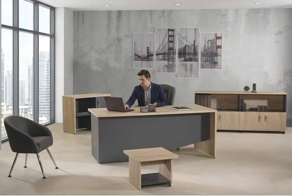 Garnitur Büromöbel Komplettbüro Schreibtisch Set 4tlg Holz Grau Büro