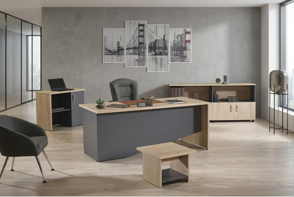 Garnitur Büromöbel Komplettbüro Schreibtisch Set 4tlg Holz Grau Büro