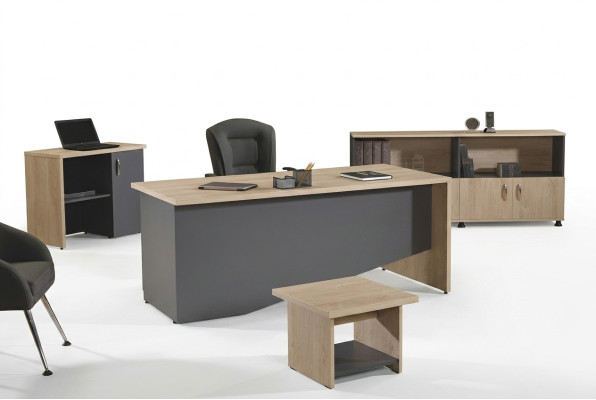 Garnitur Büromöbel Komplettbüro Schreibtisch Set 4tlg Holz Grau Büro