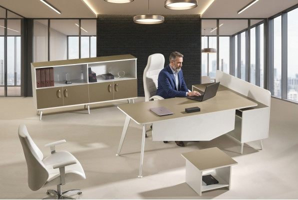 Eckbürotisch Arbeitszimmermöbel Weiß Komplettbüro Büro 3tlg Holz Set