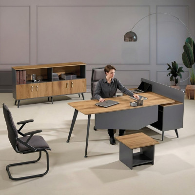 Garnitur Büromöbel Eckbürotisch Schreibtisch Set 3tlg Holz Braun Büro