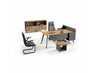 Garnitur Büromöbel Eckbürotisch Schreibtisch Set 3tlg Holz Braun Büro