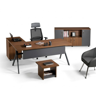 Eckbürotisch Arbeitstisch Komplettbüro Büromöbel 3tlg Holz Set Grau