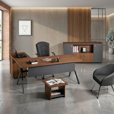 Arbeitszimmermöbel Komplettbüro Eckbürotisch Set 3tlg Holz Grau Tisch