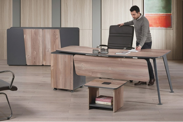 Möbel Büro Arbeitszimmermöbel Schreibtisch Set 3tlg Holz Braun Tisch