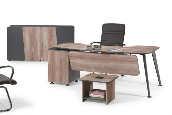 Möbel Büro Arbeitszimmermöbel Schreibtisch Set 3tlg Holz Braun Tisch