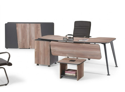 Möbel Büro Arbeitszimmermöbel Schreibtisch Set 3tlg Holz Braun Tisch