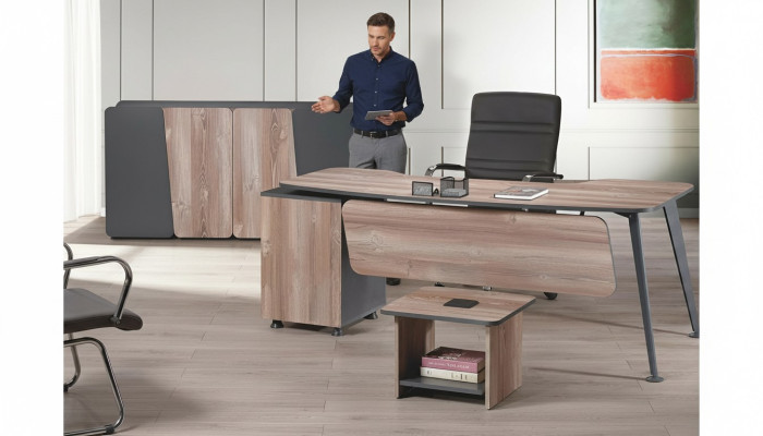 Komplette Arbeitszimmermöbel Schreibtisch 3tlg Holz Braun Büromöbel