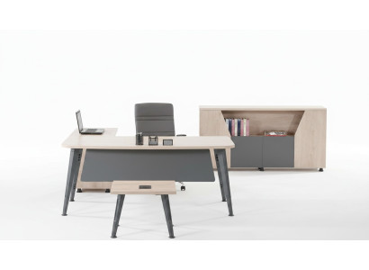 Eckbürotisch Arbeitstisch Komplettbüro Büromöbel 3tlg Holz Set Grau