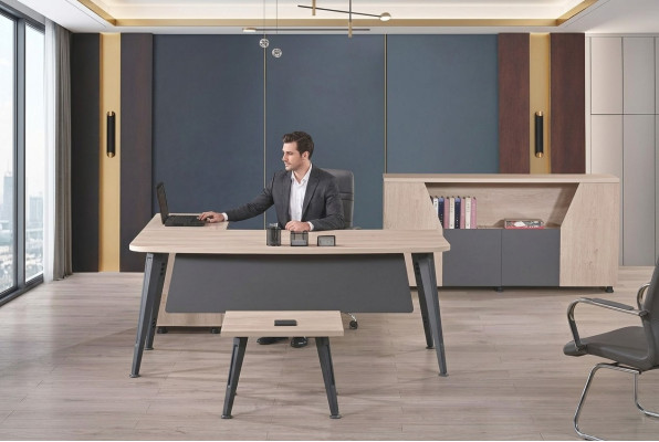 Büromöbel Eckbürotisch Arbeitstisch Komplettbüro 3tlg Holz Set Grau