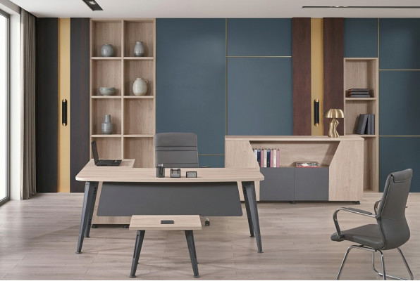 Büromöbel Eckbürotisch Arbeitstisch Komplettbüro 3tlg Holz Set Grau
