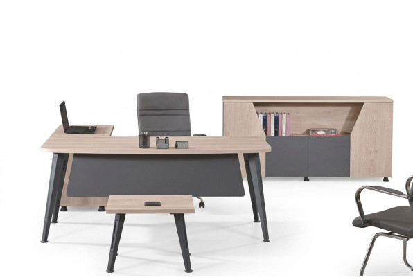 Büromöbel Eckbürotisch Arbeitstisch Komplettbüro 3tlg Holz Set Grau