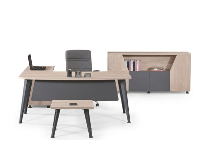 Möbel Büro Arbeitszimmermöbel Eckbürotisch Set 3tlg Holz Grau Tisch