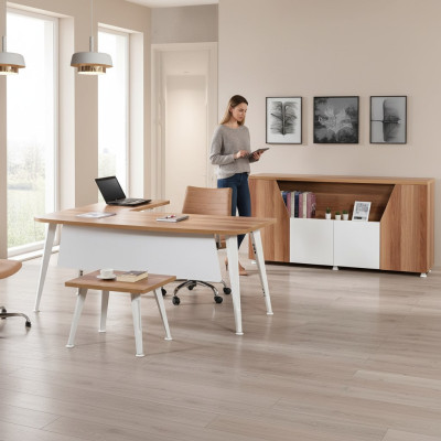 Arbeitszimmermöbel Komplettbüro Eckbürotisch Set 3tlg Holz Weiß Tisch