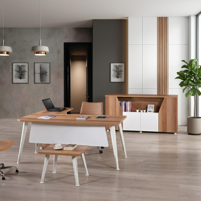 Arbeitszimmermöbel Komplettbüro Eckbürotisch Set 3tlg Holz Weiß Tisch