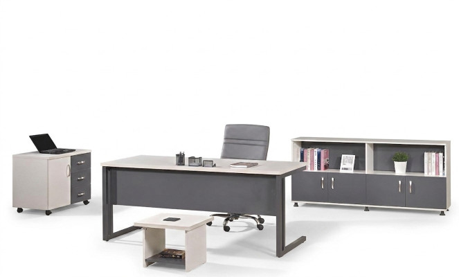 Büromöbel Grau Set 4tlg Schreibtisch Komplettbüro Schrank Holz Gruppe