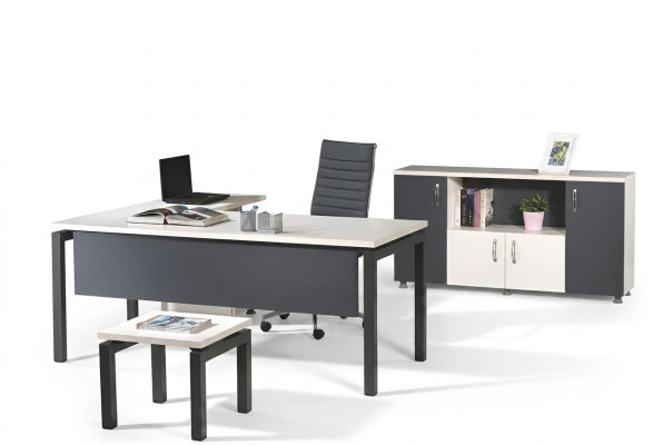 Büromöbel Grau Set 3tlg Eckbürotisch Komplettbüro Schrank Holz Gruppe