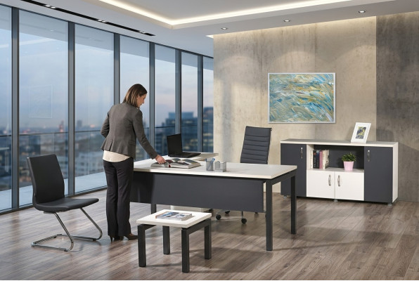 Möbel Büro Arbeitszimmermöbel Eckbürotisch Set 3tlg Holz Grau Tisch
