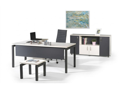 Möbel Büro Arbeitszimmermöbel Eckbürotisch Set 3tlg Holz Grau Tisch