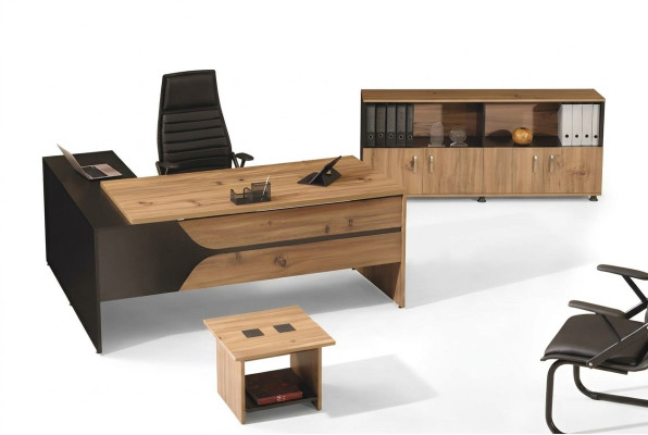 Büro Computermöbel Arbeitstisch Büromöbel Tisch 3tlg Holz Set Braun