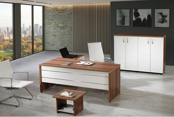 Büromöbel Set 3tlg Eckbürotisch Komplettbüro Schrank Holz Gruppe Weiß