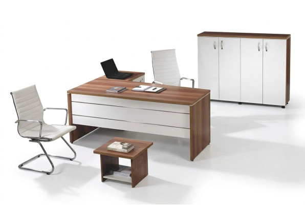 Büromöbel Set 3tlg Eckbürotisch Komplettbüro Schrank Holz Gruppe Weiß