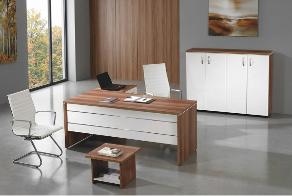 Garnitur Büro Eckbürotisch Arbeitszimmermöbel Schrank 3tlg Holz Weiß