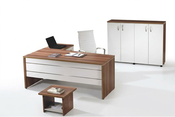 Garnitur Büro Eckbürotisch Arbeitszimmermöbel Schrank 3tlg Holz Weiß