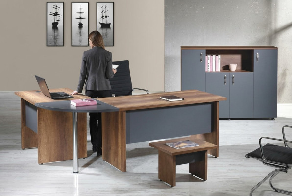 Computermöbel Arbeitstisch Büromöbel Eckbürotisch 3tlg Holz Set Grau