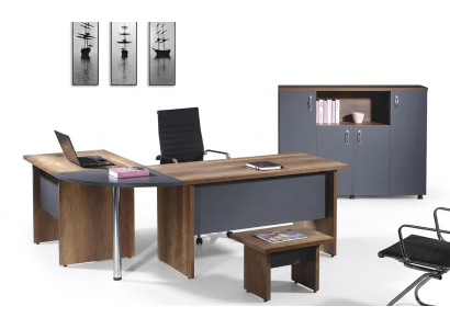 Büro Computermöbel Arbeitstisch Büromöbel Tisch 3tlg Holz Set Grau