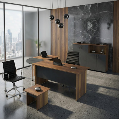 Eckbürotisch Computermöbel Arbeitstisch Büromöbel 3tlg Holz Set Braun