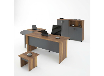 Luxus Garnitur Büro Tisch Computermöbel Arbeitstisch 3tlg Holz Grau