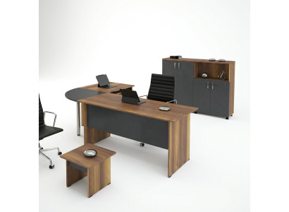 Klassische Büromöbel Set 3tlg Eckbürotisch Komplett büro Holz Grau Büro
