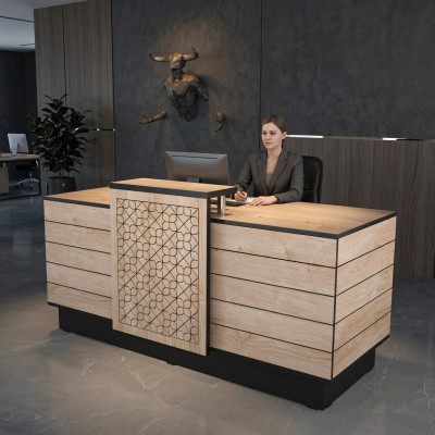 Empfangstheke Rezeption Empfangsschalter Büro Hotel Holz Braun Tisch
