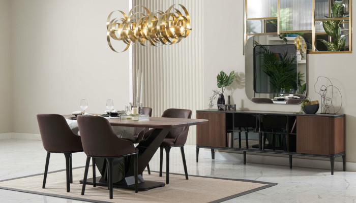 Essecke Essgruppe Esszimmermöbel Set Esszimmer 9tlg Holz Braun Tisch