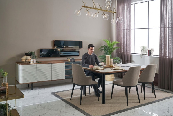 Essecke Esszimmer Garnitur Essgruppe Esszimmermöbel Set 9tlg Holz Weiß