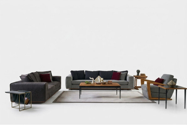 Moderne Sofagarnitur Sofagarnitur Einsitzer Grau Stoffsofa Polstersofa
