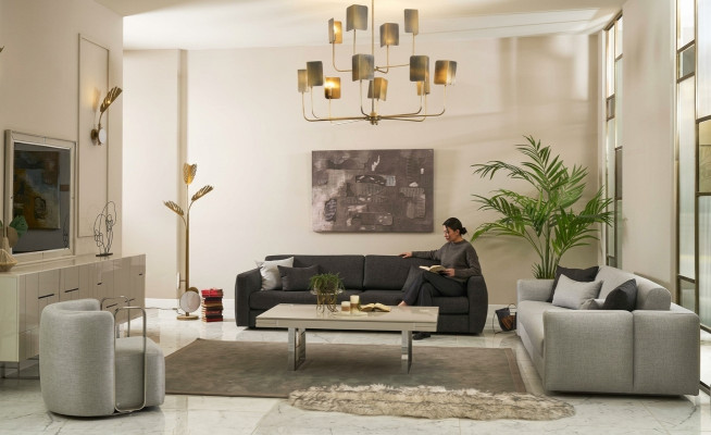 Sofagarnitur Stoffsofa Komplette Sofa Polstersofas Grau Set 4tlg Neu