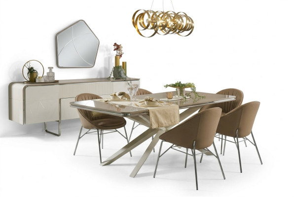 Essgruppe Esszimmermöbel Holz Esstisch Essecke Beige Esszimmer 9tlg