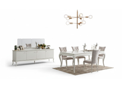 Essgruppe Essecke Esszimmer Esstisch Holz Weiß Set 7tlg Sideboard