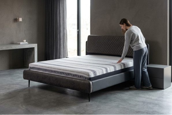 Doppelbett Bett 160 cm Bettrahmen Grau Stoff Betten Modern Schlafplatz