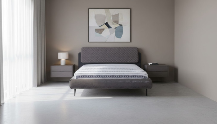 Bettrahmen Doppelbett Betten Bett 180 cm Grau Stoff Modern Schlafplatz