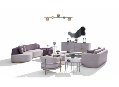 Sofagarnitur Große Wohnlandschaft Rosa Stoffsofas Modern Set 7tlg