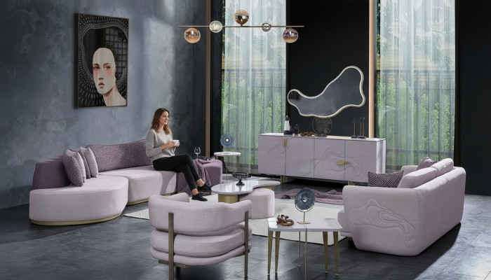 Wohnlandschaft Sofagarnitur Große Rosa Stoffsofas Modern Set 5tlg Sofa